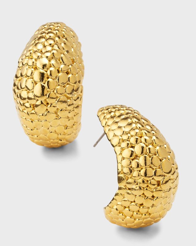 Gold Scaly Textured Hoop Earrings